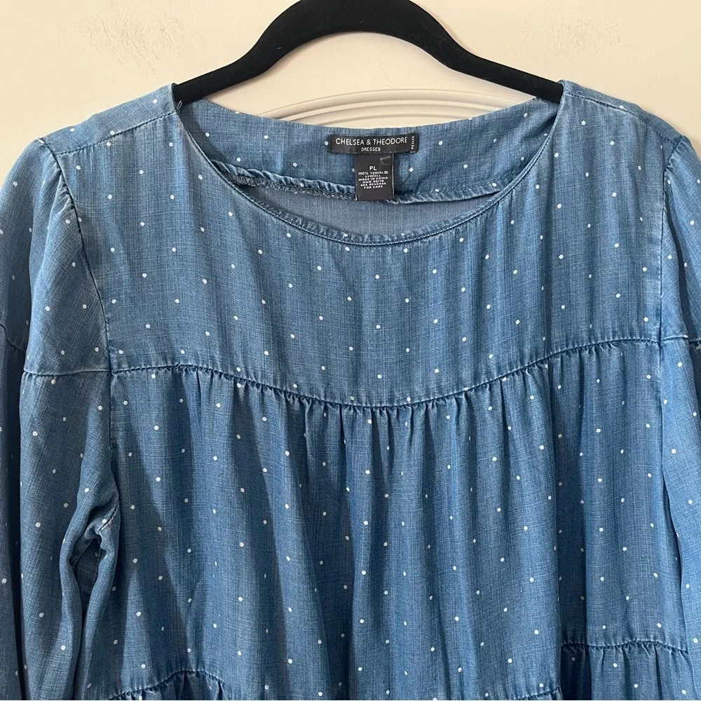 Chelsea & Theodore Blue Polka Dot Women's Mini Dress Size Petite Large - Picture 8 of 14